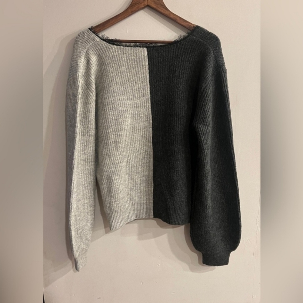 Dance & Marvel Dark Light Gray Two-tone Colorblock Sweater - Picture 2 of 4